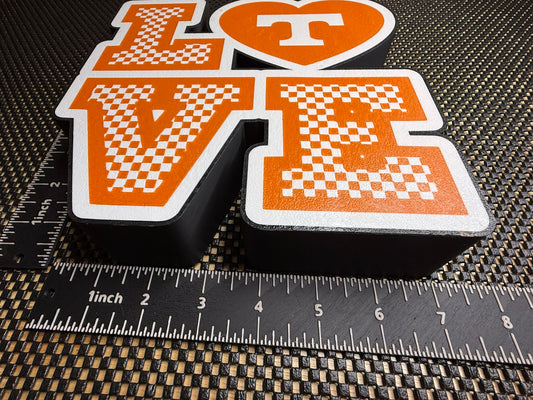 LOVE Sign with Orange "T" Heart: 3D-Printed Tennessee Vols Decor