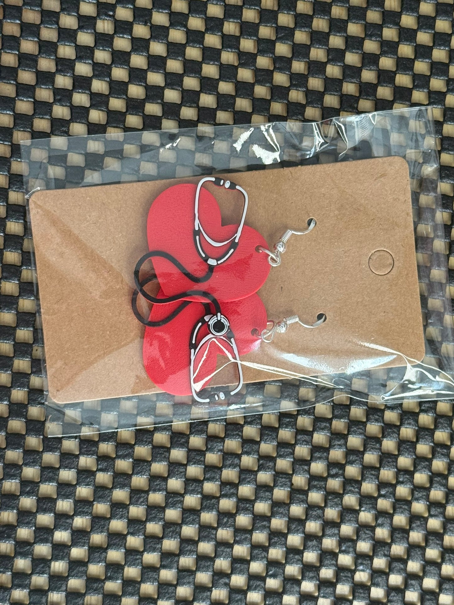 Red Heart with Stethoscope Dangle Earrings