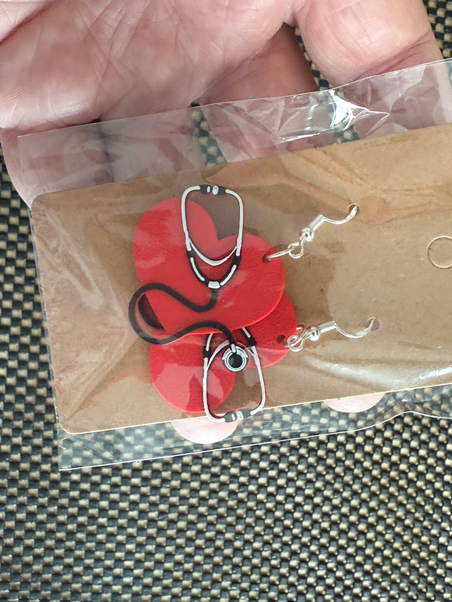 Red Heart with Stethoscope Dangle Earrings