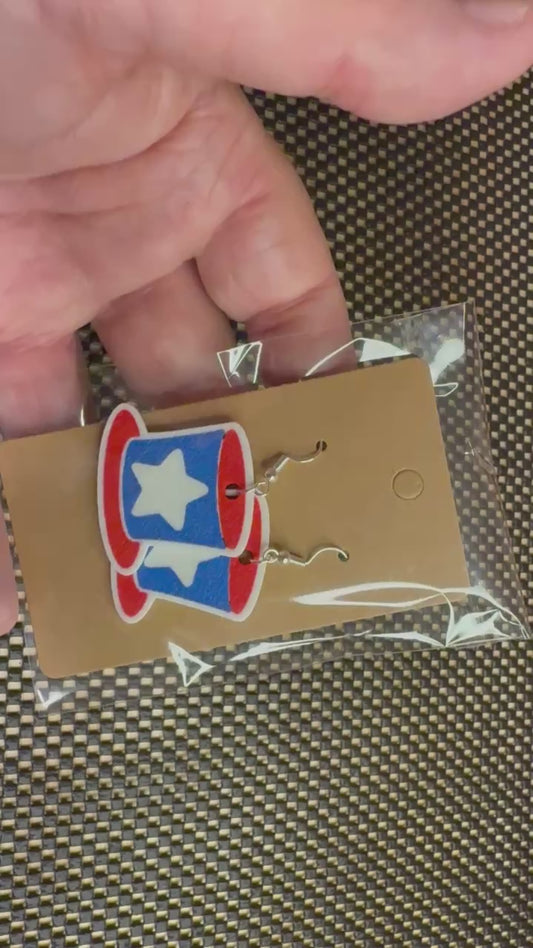Star-Spangled Style: 3D Printed Patriotic Hat with Center Star earrings