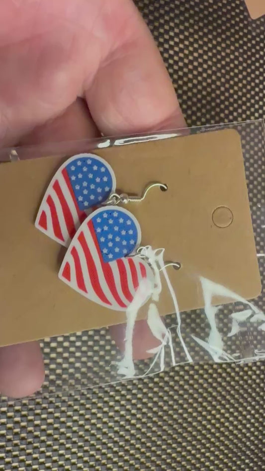 Sweetheart Patriot: 3D Printed Stars & Stripes Heart Earrings - White border