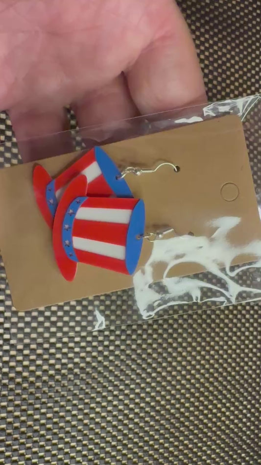 Star-Spangled Style: 3D Printed Patriotic Hat with stripes earrings