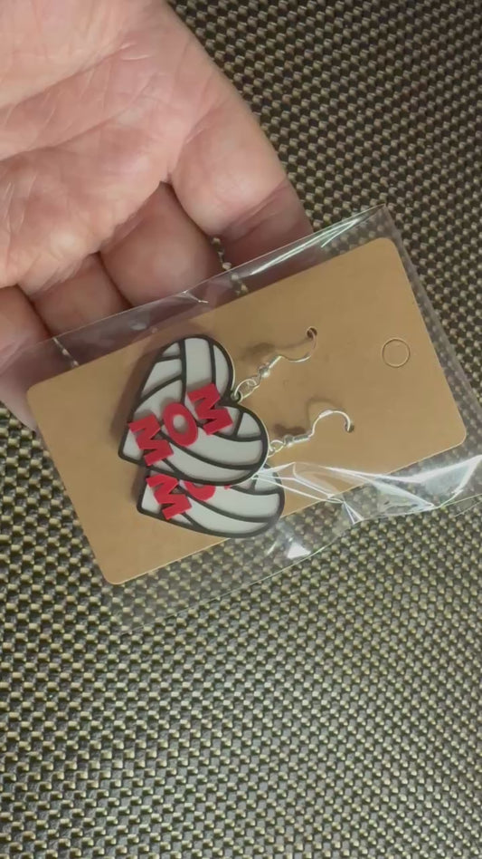 Show Your Game Day Spirit! Volleyball Mom Heart Dangle Earrings